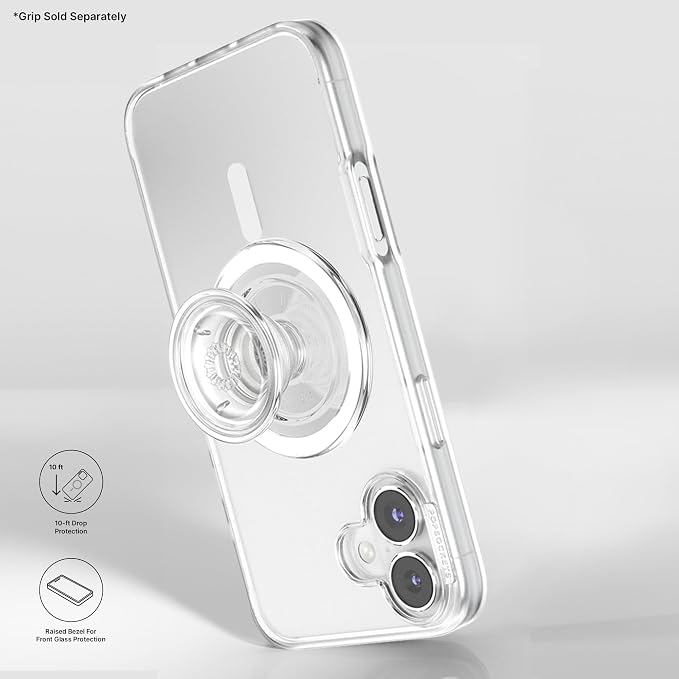 PopSockets iPhone 16 Phone Case with MagSafe- Clear | Magnetic, Wireless Charging, Camera & Drop Protection, Clear, Translucent, iPad, Removable, Popper