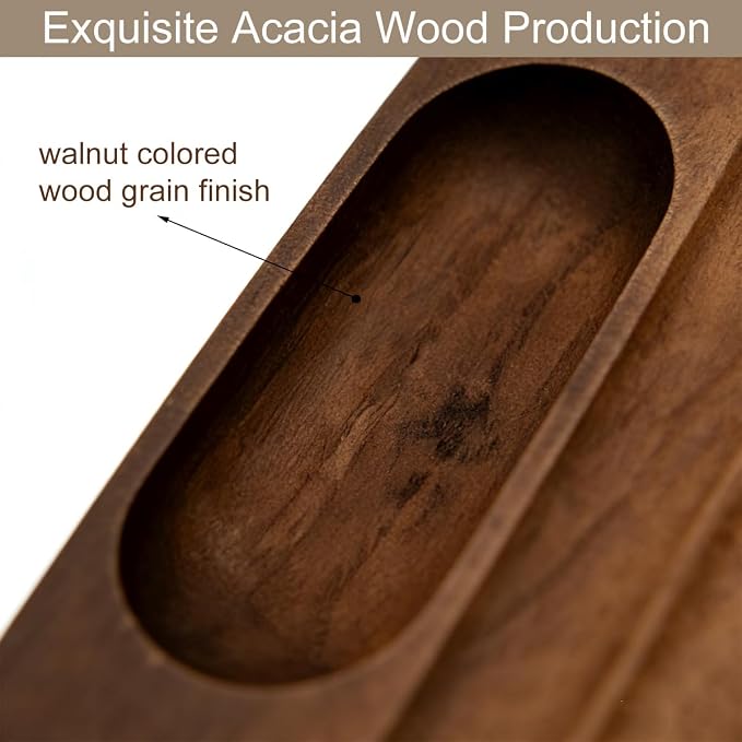 Horizontal Pen Holder,Acacia Wood Pen Tray,Desktop Pen Display,Walnut Desk Tray,Paperclip Headphones Eraser Office Stationery Storage,Brown
