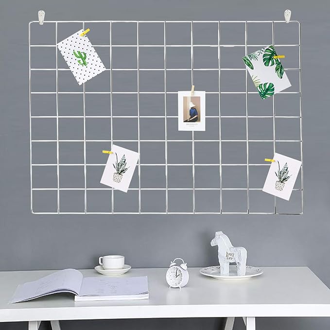 2 Pack Large Wall Grid Panels with Light and Clips, Photo Display Board, Picture Frame Collage Board, Wire Grid Wall Panel Room Decoration,Silver | Picture Frames Collage , Wire Grid Wall Panel Room Decoration