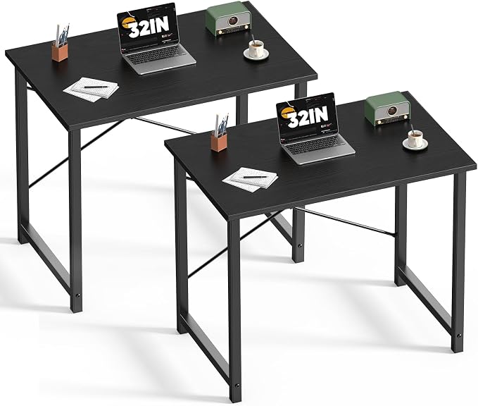 DUMOS 32 in Small Computer Desk for Home Office, Modern Study Work Table Simple Style for Bedroom, Writing Desks with X-Shaped Reinforcement, 2 Pack, Black | Modern Study Writing Work Table, Craft PC Desk Simple Workstation with Reinforcement Structure...