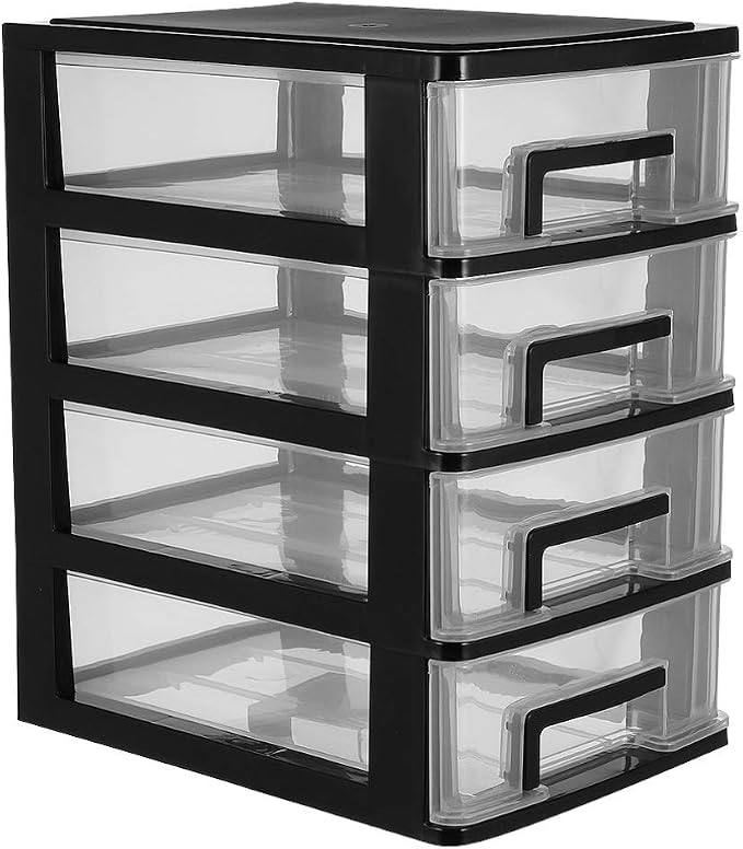 4-Drawer Plastic Storage Cabinet Clear Desktop Organizer for Office Study Bathroom Living Room Space-Saving Sundries Holder