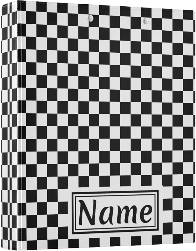 Custom 3 Ring Binder Black White Checkered Pattern 1.5" Round Ring Binders Personalized Name View Binder with 200 Sheet for Women Men Office Kids School Supplies, 1 Pack