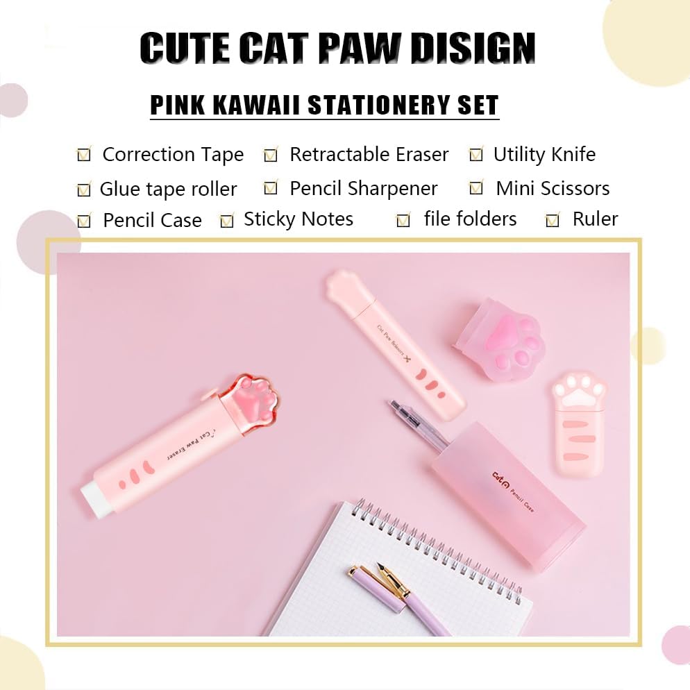 9Pcs Cute School Supplies, Cute Stationery,Includs Pencil Sharpener
