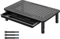BONTEC 1 Pack Adjustable Monitor Stand Riser with Drawer, Supports 44lbs | Ergonomic Mesh Platform for Desk, Ventilated Laptop and PC Use with Cable Management for a Cooler, Organized Workspace