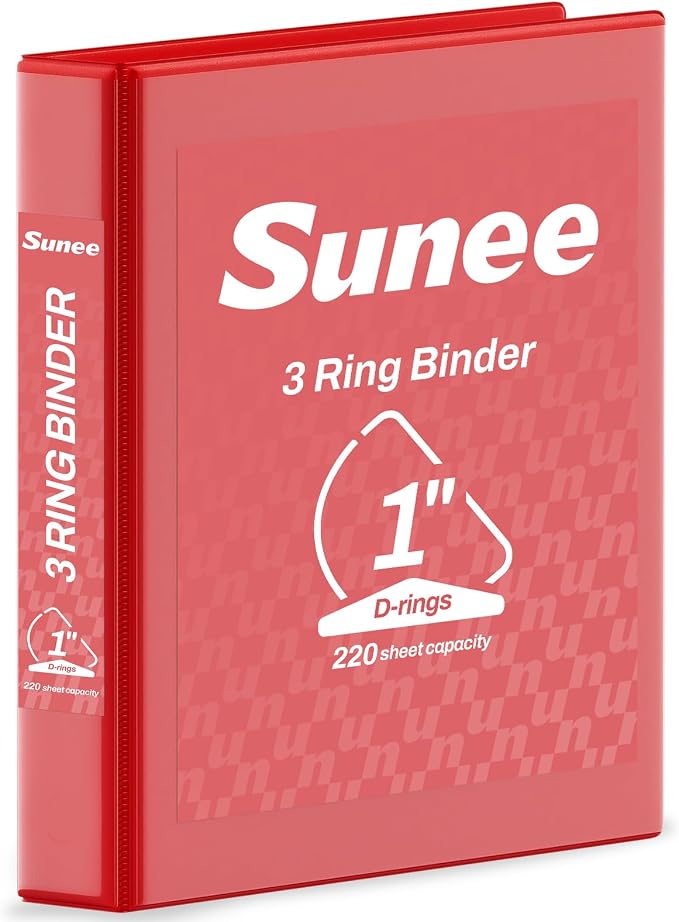 SUNEE 3 Ring Binder 1 Inch D Ring, Clear View Binder Three Ring PVC-Free (Fit 8.5x11 Inches) for School or Office Supplies, Dark Red, 1 Pack