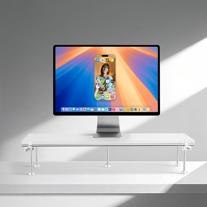 Desk Organizer and Accessories, Computer Monitor Stand for Desk, 31.5" Diy Acrylic Monitor Riser for Desk Accessories