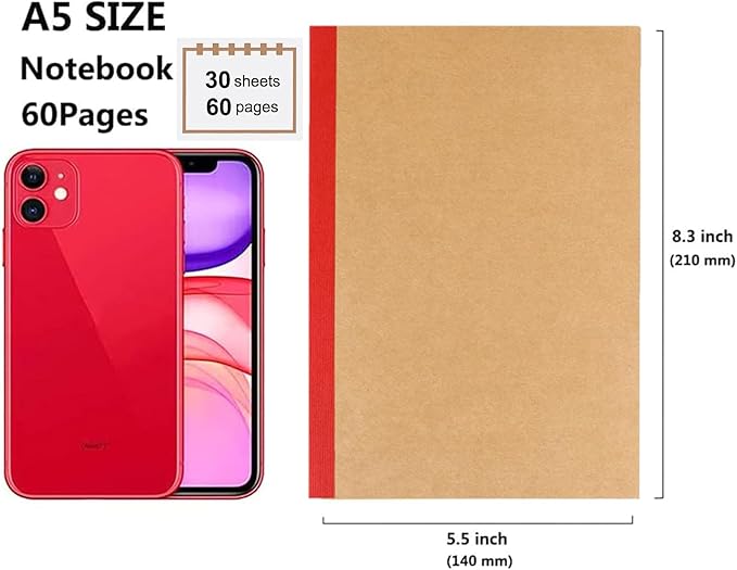 Zegrox 24 Pack A5 Kraft Notebooks, 60 Blank Pages Travel Journal Bulk, Soft Cover Notebooks for Women Girls Students, Making Plans Writing Memos Office School Supplies, 8.3 X 5.5 in