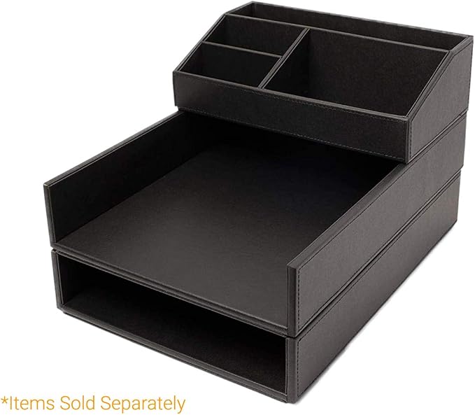 Castle Armory Leatherette Desk Organizer Caddy - Clutter Organizer for Office, Home, Personal, Employee Office Supplies and Accessories (All-in-one Organizer - Stackable)
