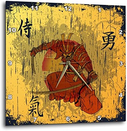 3dRose DPP_116373_3 Japanese Samurai with Swords Kanji Brave Energy Samurai Symbols Oriental Design Wall Clock, 15 by 15"