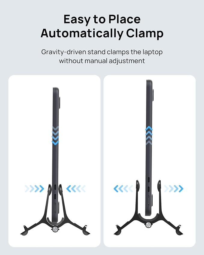 Vertical Laptop Stand Holder for Desk Compatible with MacBook Air, MacBook Pro Stand Vertical Aluminum Up to 17 inch, Gravity Auto-Lock Cooling, 3-in-1 Space Saving Desk Organizer Accessories