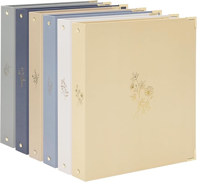 EOOUT 6 Pack 3 Ring Binders 1 inch, Three Round Ring 1'' Binders with 2 Pockets Interior, 6 Gold-Stamped Floral Color, Fits 8.5'' x 11'' Letter Size Paper for School Office Supplies
