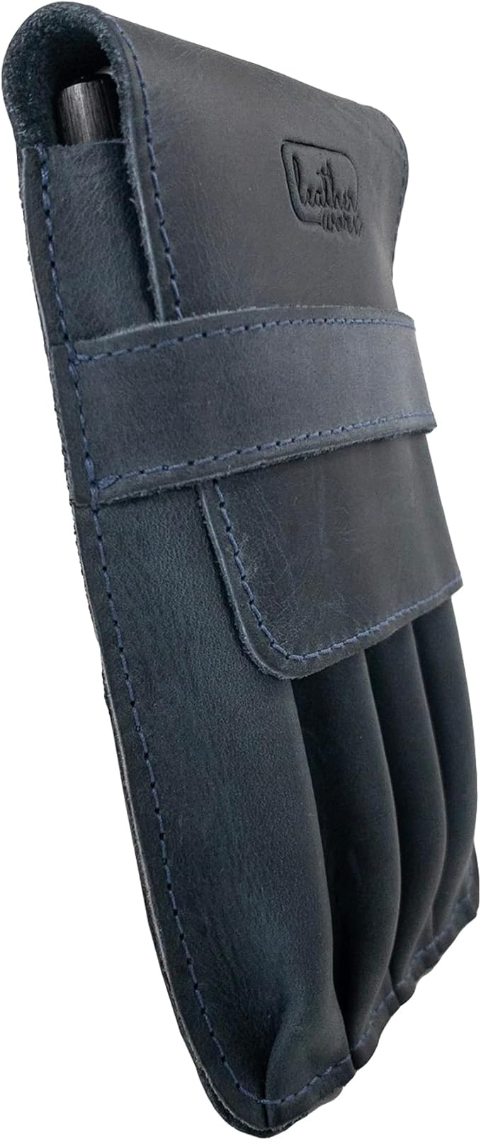 Pen Holder, Pencil Case, Minimalist Style Holder, Classic Storage, Full Grain Leather, Handmade, Slate Blue