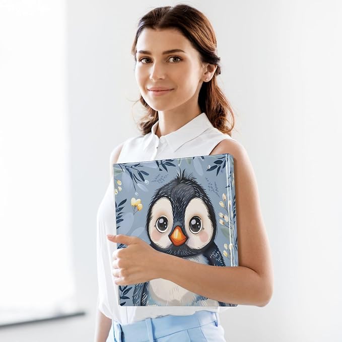 Cute Baby Penguin Floral 3 Ring Binder 1.5 Inch 1 Pack with 200 Sheet for Kids School Supplies Women Men Office