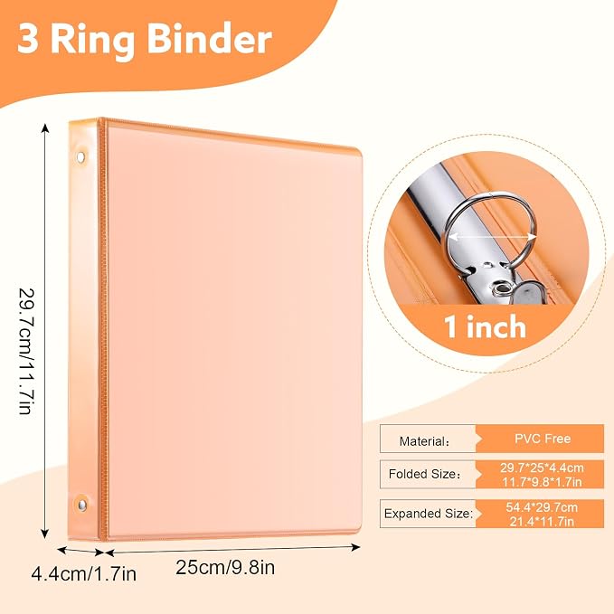 3 Ring Binder - 6 Pack, 1 Inch Binder with 2 Interior Pockets & Clear View Overlay, Large Capacity, Round Ring Binders for Office Supplies, School & Home (6 Colors) | 175 Sheets Paper Capacity, Pastel Binders with 2 Interior Pockets for Office Supplies...
