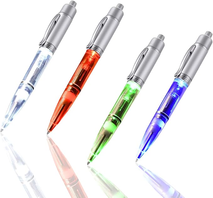Penyeah Pen Light - LED Pen with Light, Light Up Penlight for Night Writing Ballpoint Pen for Night Writer -Replacement Accessorries Included 4 PK -(1White+1Red+1Green+1Blue)