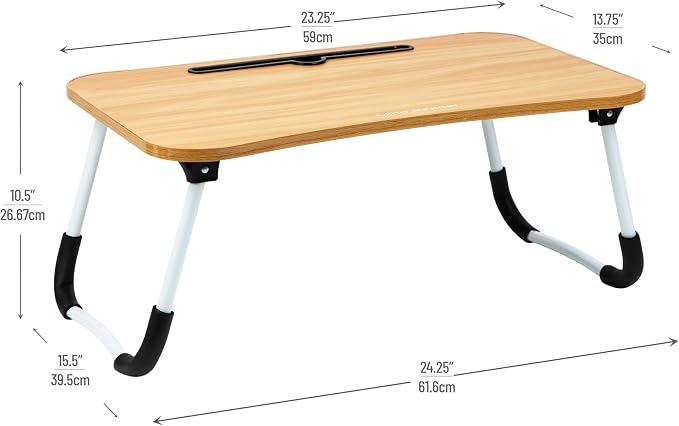 Mind Reader Lap Desk Laptop Stand with Folding Legs, Portable Bed Tray Table for Laptop, Breakfast, Reading, Crafts, MDF, Beige