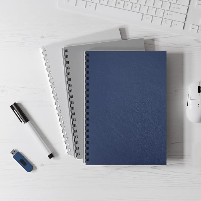 Binditek 16 Mil Leather-Textured Polycovers, 8.5x11 Inches, Navy, 100 Pack | Leather-Textured Binding Covers, 8.5x11 Inches Letter Size, Plastic Binding Presentation Covers, Square Corners, Unpunched