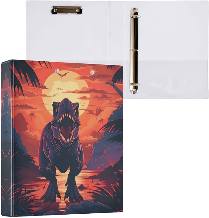 3 Ring Binder Dinosaur 1.5" Round Ring Binders View Binder with 200 Sheet for Women Men Office Kids School Supplies, 1 Pack