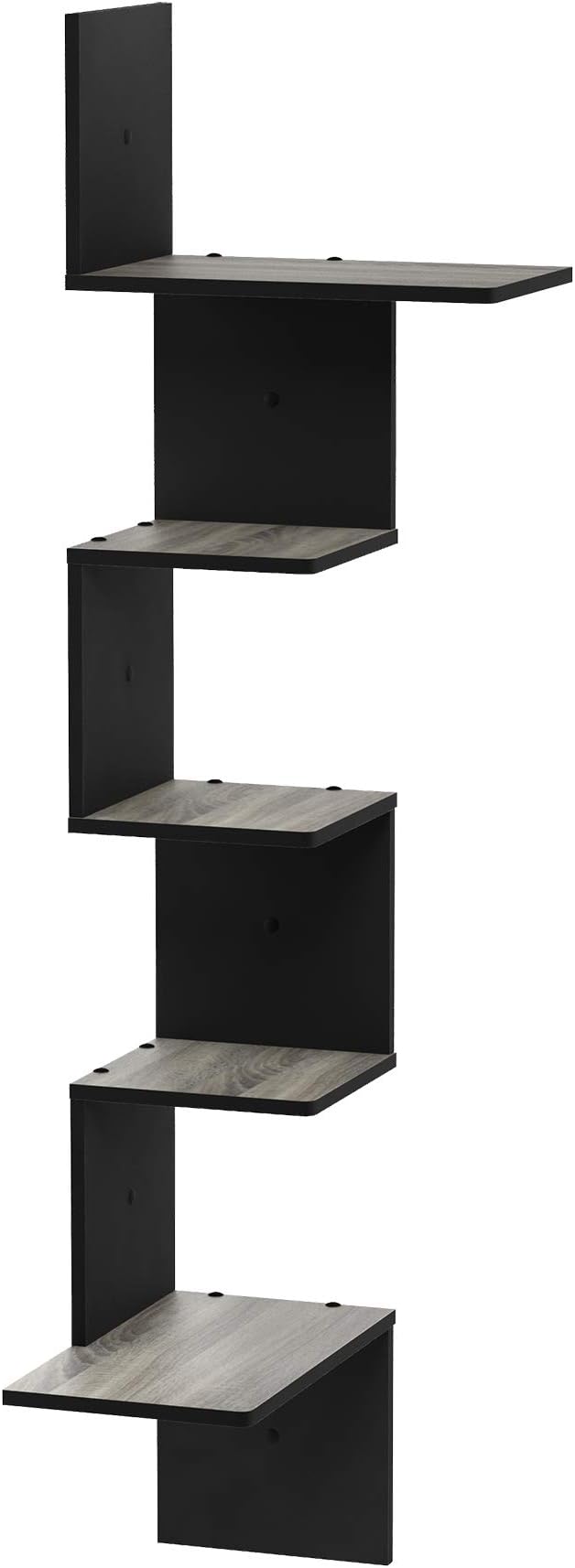 Furinno Rossi 5-Tier Corner Floating Shelves for Wall, French Oak | Rectangular Corner Wall Shelf, S-shape Radial Floating Book Shelf, Easy Assembly, for Bathroom, Bedroom, Living Room