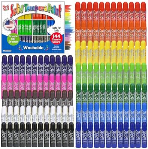 Kwik Stix Solid Tempera Paint Sticks, 144 Classic Colors, Washable Paint Sticks for Kids, Quick Drying, Non-Toxic, Allergen Free, Class Pack, Ideal for Kids and Toddlers