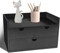 Charmewooden Bamboo Desk Organizer 3 Drawer with Shelf, Countertop Organizer with Drawers Makeup Storage Drawer 3 Drawers Tabletop Storage Organization Box Home Office Workspace（Black）