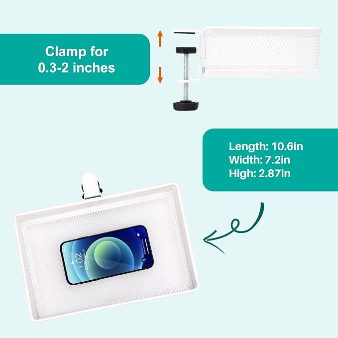 Under Desk Drawer, Clamp on Desk Organizer Under Table Hanging Desk Storage | 2 ways to clamp on: desk side or leg. Under desk organizer, clamp on desk drawer, basket hanging under table shelf, no-drill