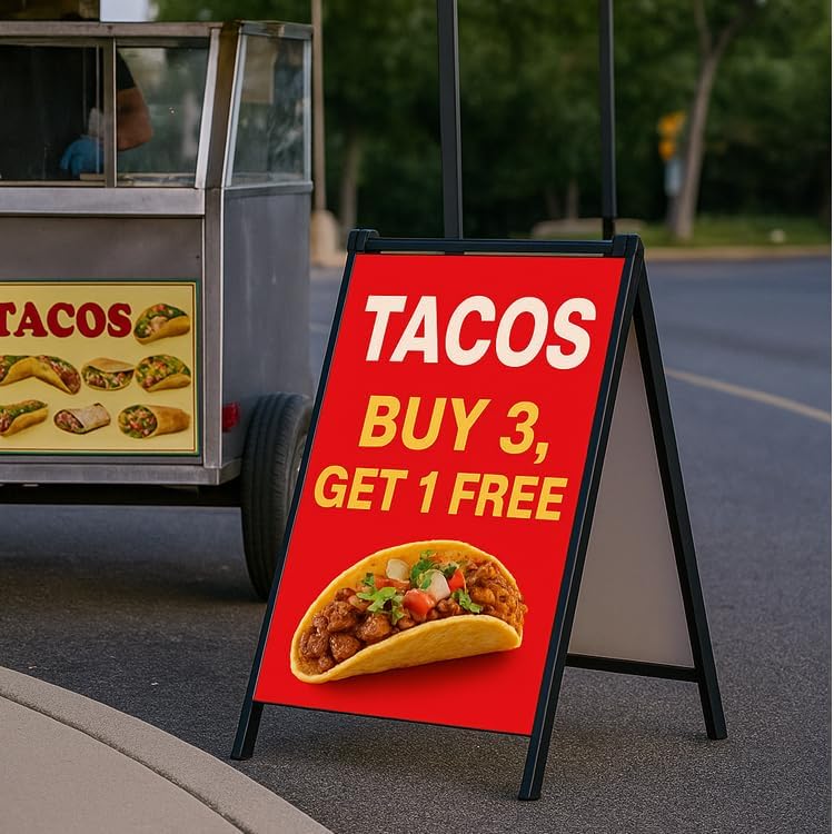 24”x36" Premium Heavy-Duty A-Frame Sign Stand – Holds 2 Insert Boards + 1 Hanging Sign | Weatherproof Sidewalk Sign Holder for Business, Real Estate, Restaurants & Events (STAND ONLY) (8)