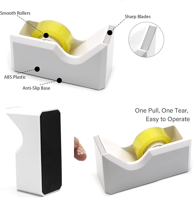 White Office Supplies Set,Desk Accessories Stapler and Tape Dispenser 10PCS | Office Supplies for Women Students， Stapler and Tape Dispenser Set，Sturdy and Durable;Wide Application for Office,Classroom