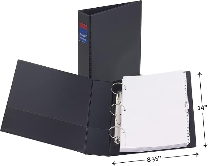 Avery® Legal-Size 3 Ring Binder, 2" Round Rings, 1 Black Binder | For Organizing Legal Documents and Contracts, Wider Panels for Dividers, Two Interior Pockets, Spine Label Holder