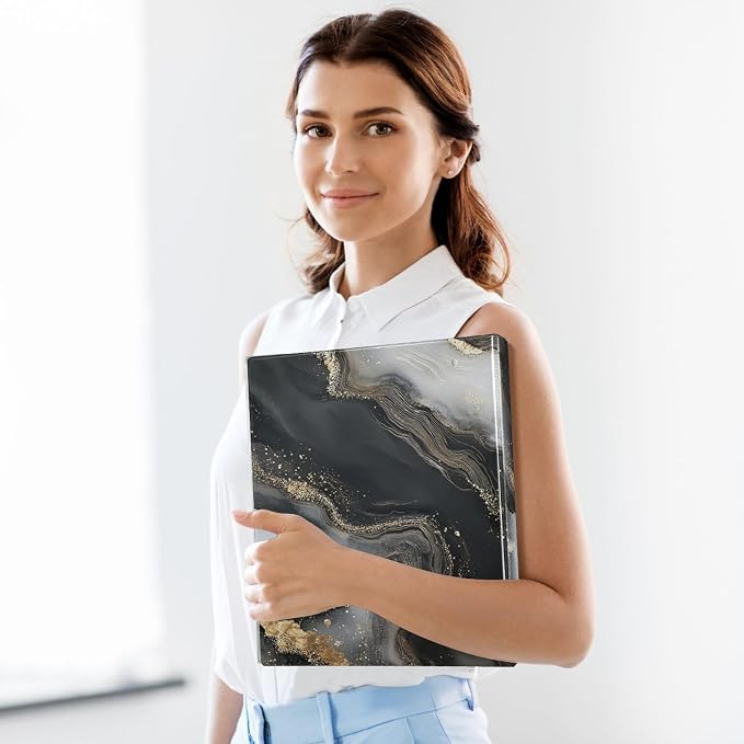 Liquid Marble Black Gold 3 Ring Binders 1.5 Inch Clear View Three Ring Binders Versatile Binder for Work School Office Supply 1 Pack