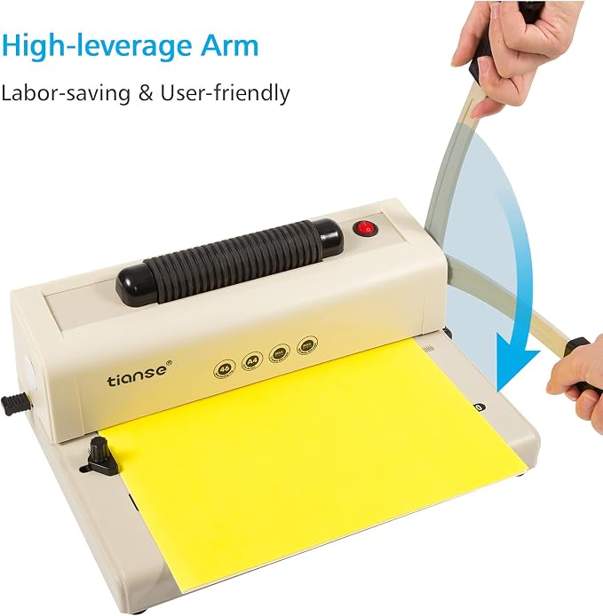 TIANSE Binding Machine - Electric Coil Inserter for Professional Binding, 12-Sheet Punch, for Letter/A4/A5 & Plastic/Metal Coils, with 100 Coil Spines & Pliers for Home, Office, School, DIY