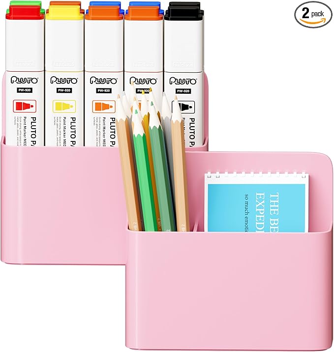 Mabrasse 2p Magnetic Dry Erase Marker Holder,Pen and Eraser Holder for Whiteboard, Magnet Pencil Cup Utility Storage Organizer for Office, Refrigerator, Locker and Metal Cabinets（Pink）