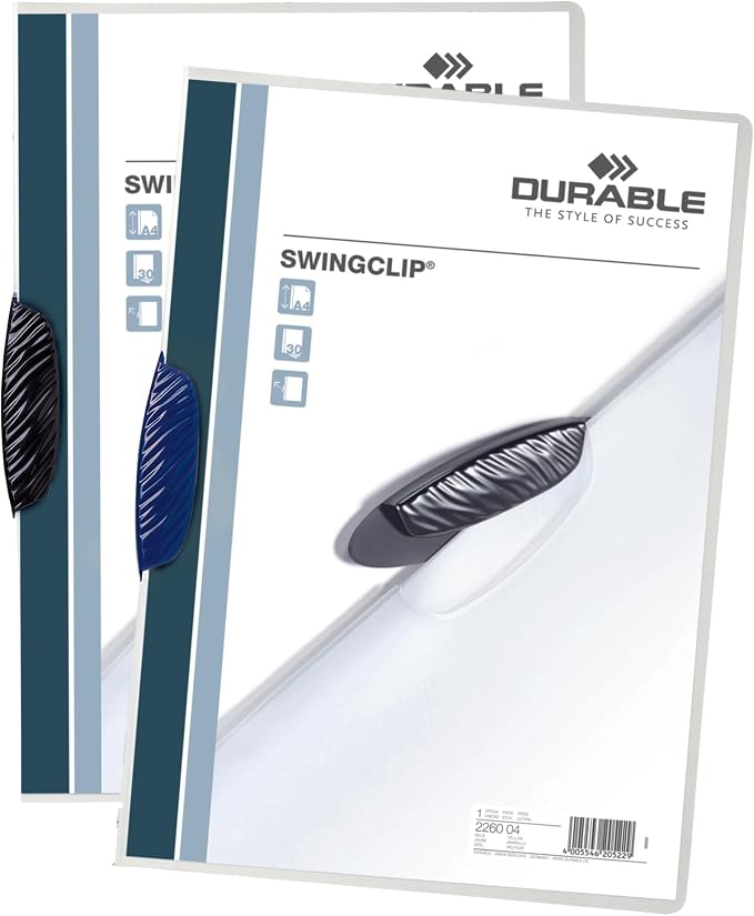 Durable Report Cover with SWINGCLIP - Letter-Size 8.5" x 11" Inches - Holds Up to 30 Pages - Clear Cover and Dark Blue Border - Pack of 5