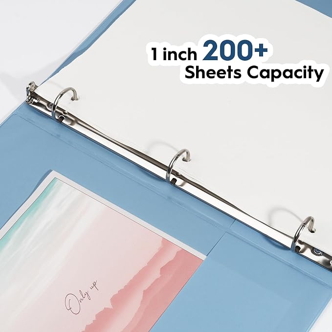 COMIX Sturdy Standard 1 Inch 3 Ring Binder with Clear View Cover | 1"Round Ring,PVC-Free Board,Holds 200 Letter Sheets,Morandi Multicolor for Students & Office,6 Pack (Pale Blue)