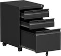 Bestoo 3-Drawer Mobile File Cabinet with Lock, Metal Filing Cabinet on Wheels for Home Office Under Desk, Fits File Folders, Letter/Legal/F4/A4 Size, Assembly Required (Black)