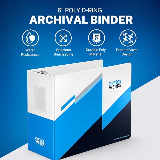 Performore 6 Inch Locking Angle D-Ring Binder Heavy Duty Poly Binder with Printed Design, Secure Locking 3 Rings, Spine Label Holder, Non-Customizable Cover, Holds 8.5" x 11" Paper, 1 Pack