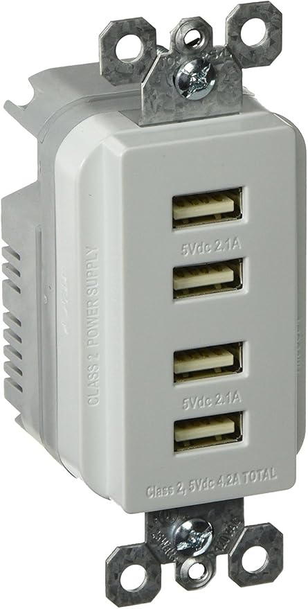 Legrand Radiant Quad USB 4.2A Type A Decorator Outlet White | Pass & Seymour Convinent USB Charging, Multi Port USB for Phones and Tablets, Child Safe, 4 Ports