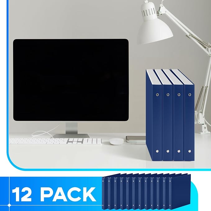 Henoyso 12 Pcs 1 Inch Mini 3 Ring Binders Fits 5.5" x 8.5" Paper, Holds(Capacity 240 Sheets), Plastic Flexible Three Round Rings Small Navy Blue A5 Binders Bulk for School, Office Use, Photo Album