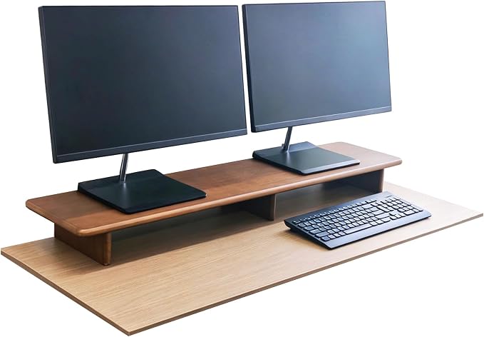 Solid Wood Dual Monitor Stand Riser Walnut Monitor Riser for Desk Wooden Desk Shelf Ergonomic Monitor Stand for Home Office