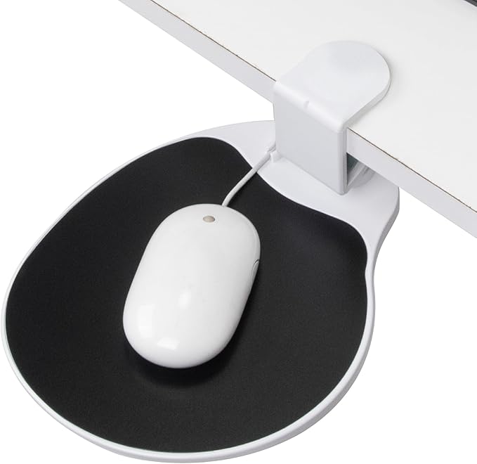 EHO Clamp on Mouse Platform, Clip on Pad Rotating 360 Degree, Ergonomic Mouse Tray Attachment, Mouse Pad, Slide Out Tray, Suitable for 1.5" Thickness Desk, for Home Office Desk Organizer (Platinum)