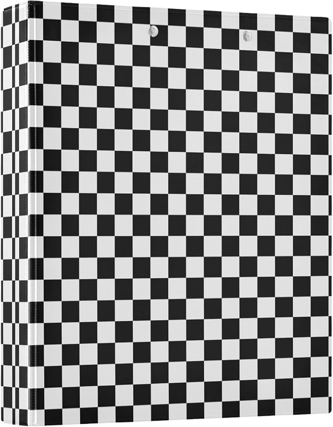 3 Ring Binder Black White Checkered Pattern 1.5" Round Ring Binders View Binder with 200 Sheet for Women Men Office Kids School Supplies, 1 Pack