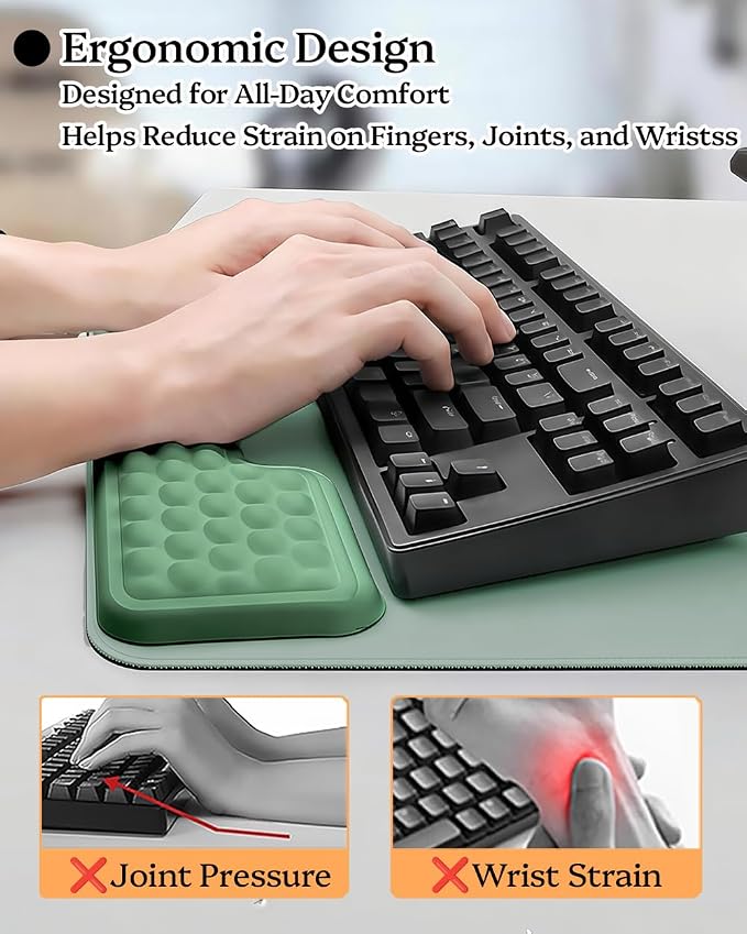 Wrist Rest for Computer Keyboard, 2 in 1 Keyboard Wrist Support Pad, Memory Foam Keyboard Riser Holder Lift Tray with Wrist Pad for Easy Typing for Office Desk, Home, School (Square Green)