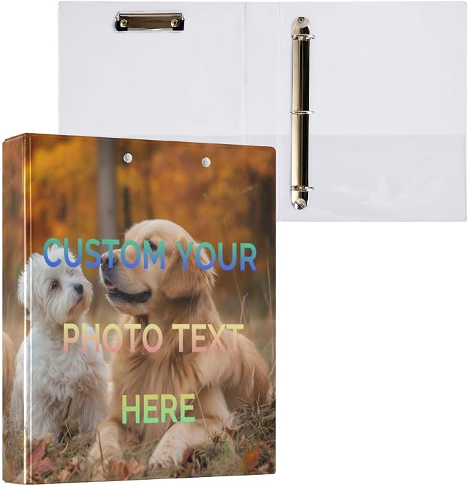 Custom Photo Text 3 Ring Binders 1.5 Inch Personalized Pictrue Three Ring Binders Versatile Binder for Work School Office Supply 2 Pack