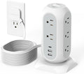 TESSAN Tower Power Strip Flat Plug with 1050J Surge Protection, 15 Ft, Grey | 11 Outlets 3 USB (1 USB C), Surge Protector Power Tower, Extension Cord with Multiple Outlets, Dorm, Office Desk Supplies