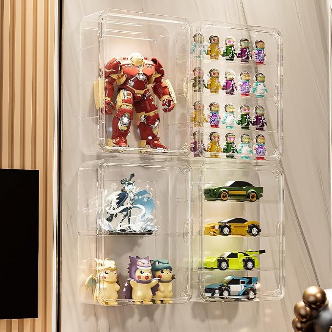 BOHOIDEE 4 Tiers Clear Display Case for Figures, Acrylic Storage Organizers Box with Magnetic Door, Wall-Mounted Dustproof Showcase for Collectibles Action Figure