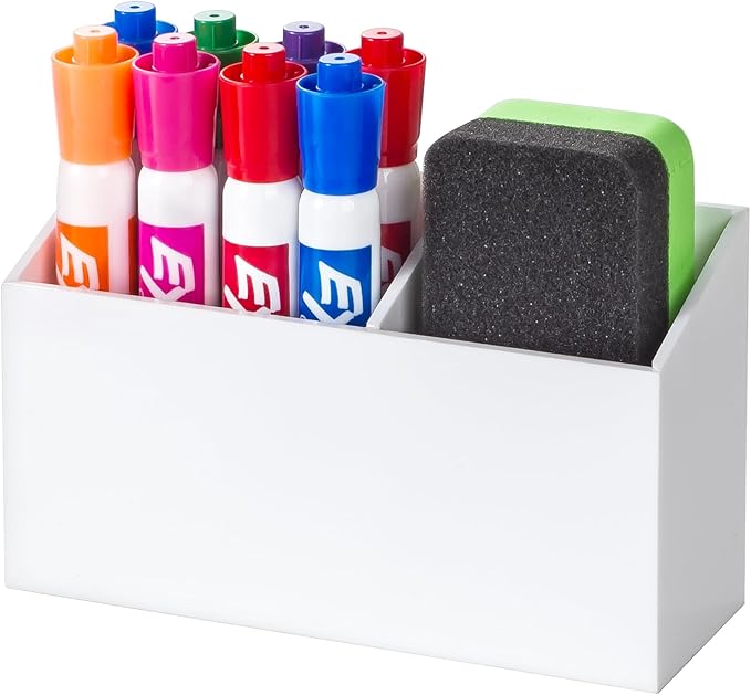 BEYGORM Magnetic Dry Erase Marker Holder for Whiteboard,Non-slip Acrylic Magnet Pen Holder for Fridge Refrigerator,Locker Organizer for Work,Locker Accessories,Pencil Cup for Desk(White)