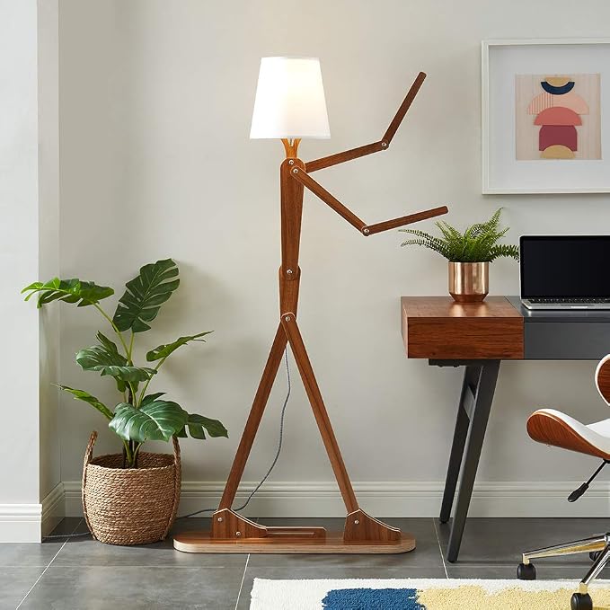 Cool Tall Floor Lamp Decorative Reading Standing Wood Swing Arm Wood Lighting for Corner Kids Boys Girls Bedroom Living Room Home Improvement Office Farmhouse - with LED Bulb (Walnut) | Unique Gift Idea, Decorative Swing Arm Standing Lighting for Livin...