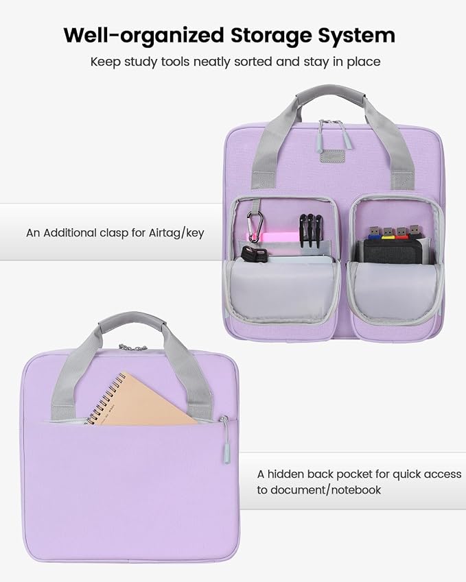 Zipper Binder 3 Inch 3 Ring with Shoulder Strap Multi-Pocket,Tough | Binder Bag with Laptop organizer for School Travel,Fit 13" MacBook & Tablet,700 Sheets Capacity,Water Resistant,Light Purple