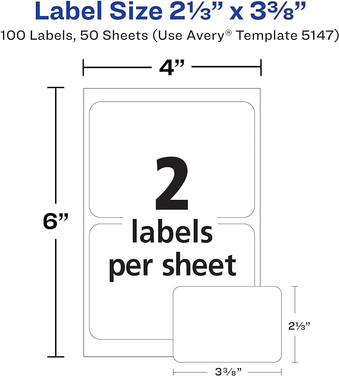 Avery® Customizable Name Tags, 2-1/3" x 3-3/8", White, 100 Removable Name Badges (05147)