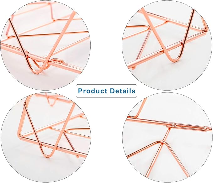 2 Packs Desktop File Organizer Metal Stackable Horizontal Letter Tray Paper Holder Rack, Rose Gold